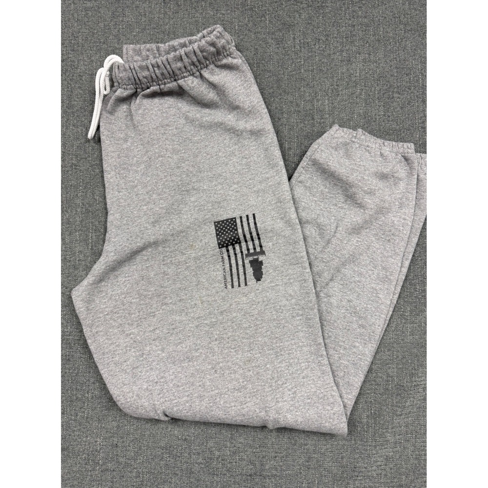 Jerzees American Farm Co Gray Sweatpants XL Flag Tractor Graphic Joggers Mens